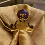 porte napkins ours assis noeud papillon or marron violet anniversaire mariage baptême révélation sexe