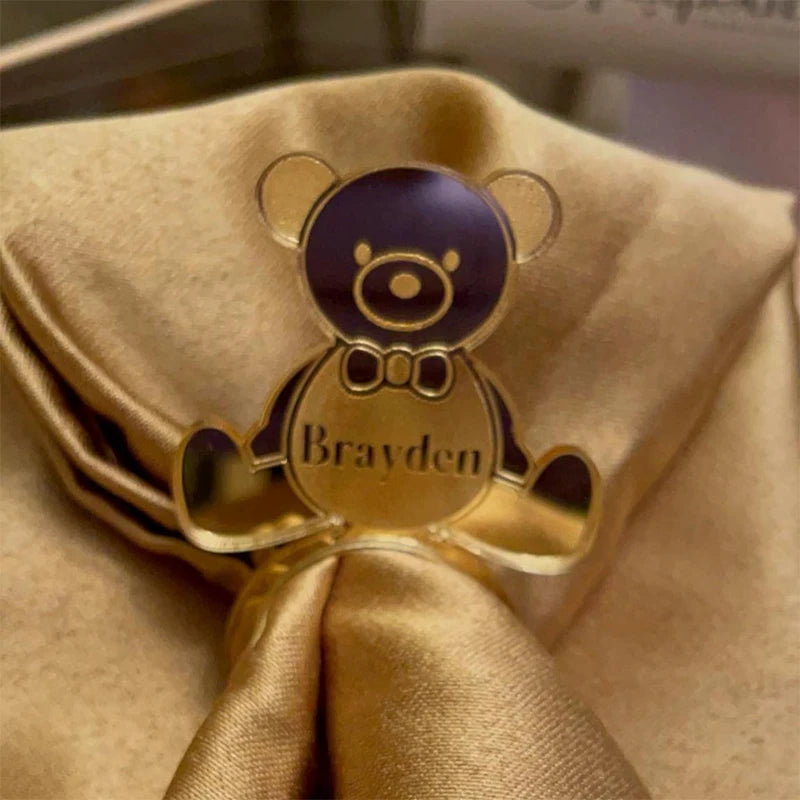 porte napkins ours assis noeud papillon or marron violet anniversaire mariage baptême révélation sexe