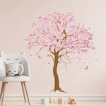 sticker mural fleurs cerisier papillons rose brun décoration enfant chambre salon familial