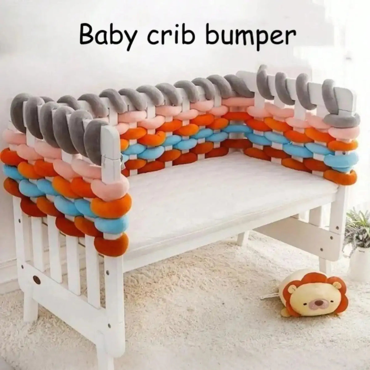 bumper berceau clips gris orange bleu rose vert moderne doux rond polyester sécurité enfant
