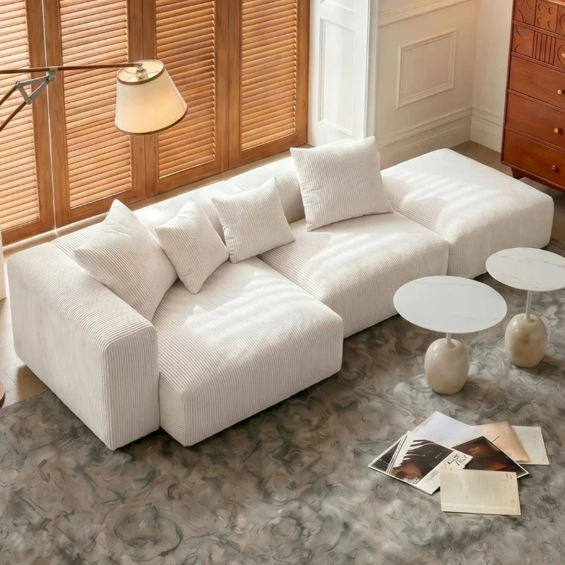 canapé modulable moderne beige clair rayures horizontales convertible cause cœur lit salon
