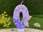 bougies numéraires paillettes sirène violet doré anniversaire décoration gâteau thème pois queue poisson festive
