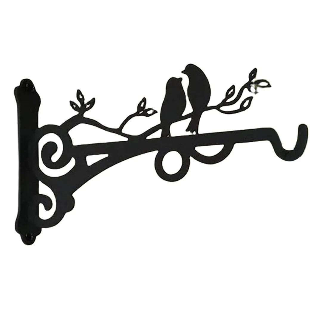 support mural décoratif artisanal oiseaux branches motifs floraux vintage équerre suspendue pot fleur balcon