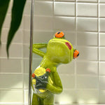 statue grenouille verte douching figurine résine décorative humoristique salle bains