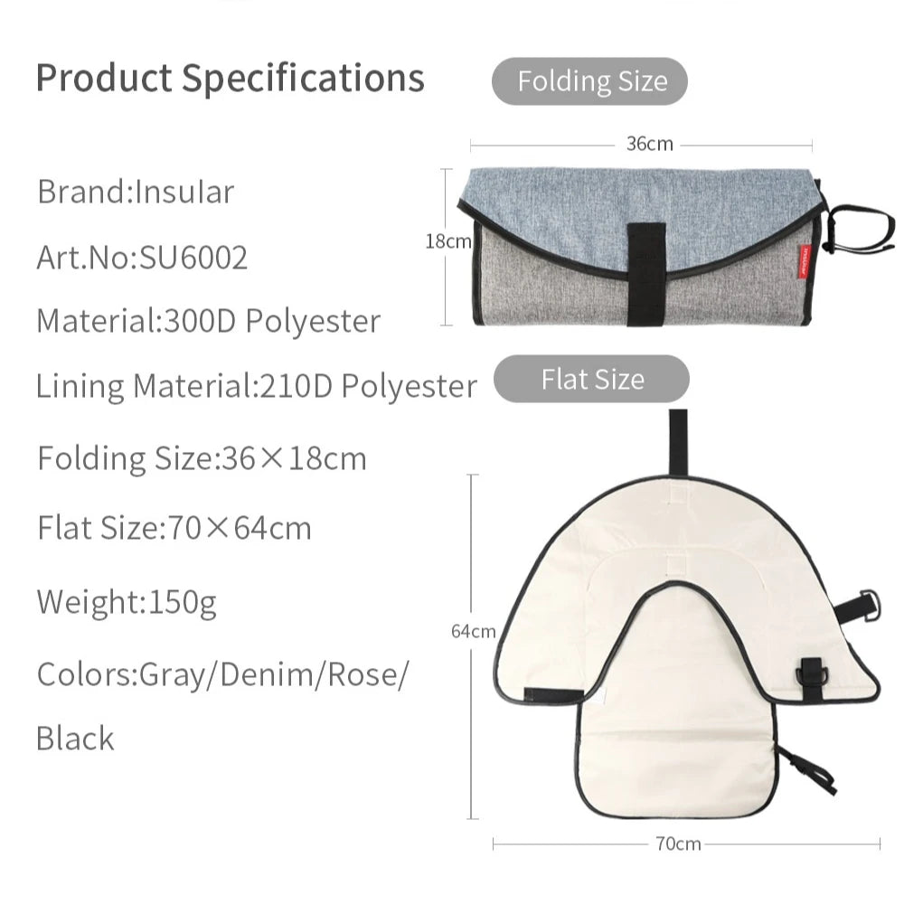 tapis langer pliable bébé denim gris rose sobre fonctionnel sangles velcro adaptable poussette