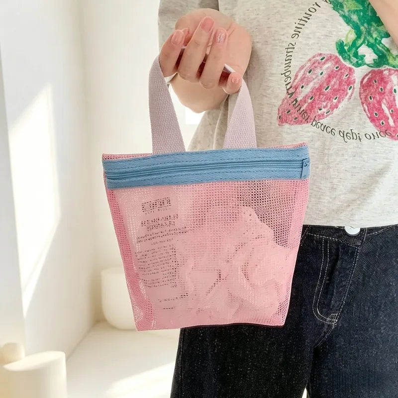 sac filet nylon réutilisable couleurs rose bleu violet utilisations multiples translucide décontracté mignon voyage