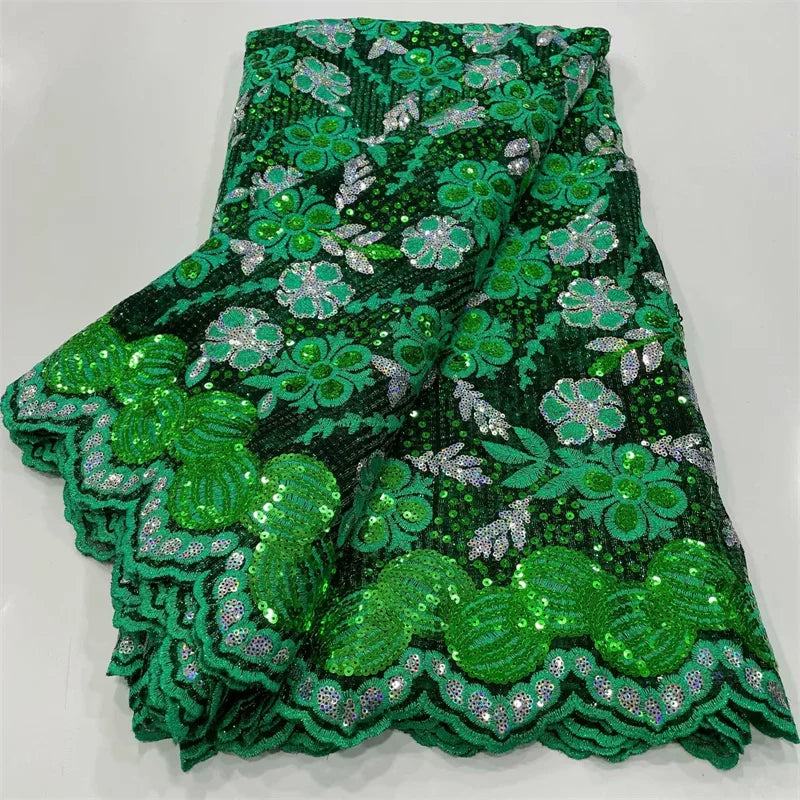tissu africain brodé paillettes dentelle fleurs polyester mariage décoration robe soirée