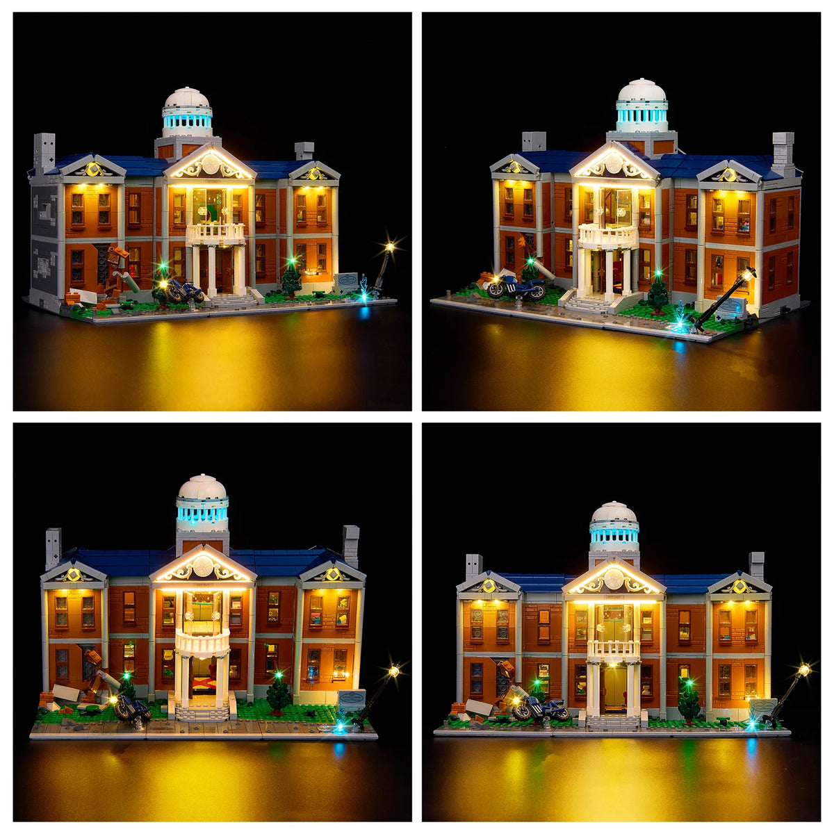 construction lego xmen maison lumineuse led marron blanc bleu verte rouge personnages details architecturaux