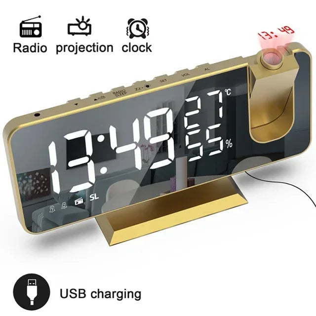 horloge multifonctionnelle or rose moderne radio double alarme projection