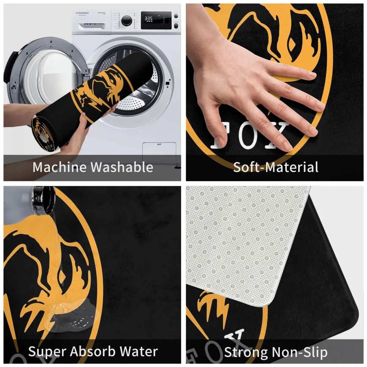 Détail du motif Metal Gear Solid Fox sur tapis
