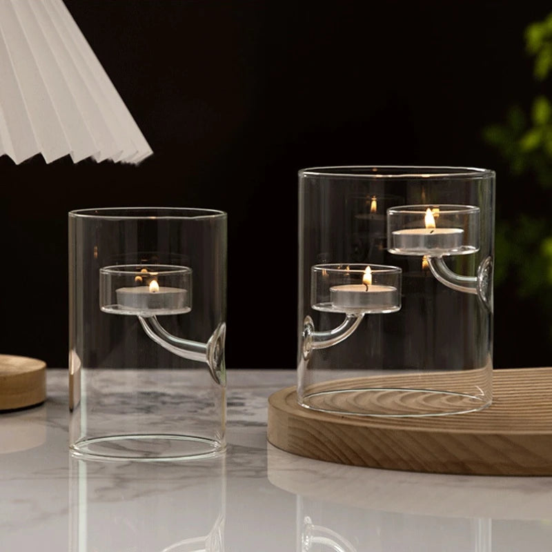support bougies verre fait main moderne transparents inclusion bougies chambre décoration