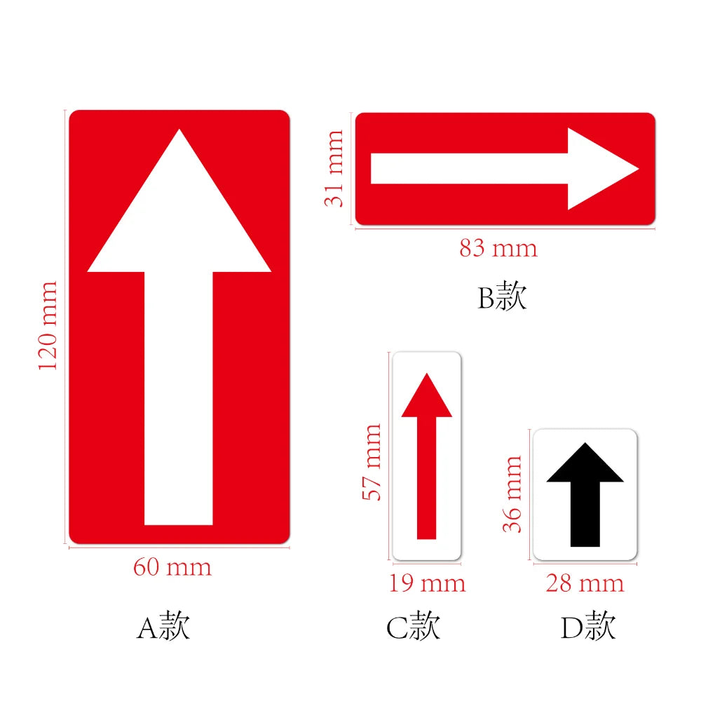 autocollants adhésifs flèches rouge blanc graphiques direction 9cm pvc avertissement