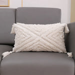 coussin carré géométrique blanc boho chic franges opaques décoration maison voiture