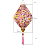 lanterne japonaise traditionnelle rouge fleurs décorative artisanale pompon bois suspendue