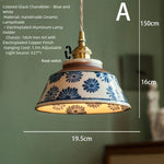 lampe suspendue vintage blanc bleu fleurs rayures cordon ajustable ampoule E27 chambre salon restaurant