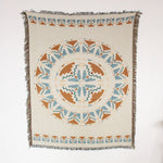 tapis boho floral franges crochet marron jaune beige rose vert