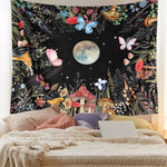 tapisserie polyester floral lunaire papillons champignons étoiles feuilles clips romantique fantaisie naturel