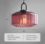 lampe suspendue verre cannelé ambre verte rose moderne minimaliste filament apparent