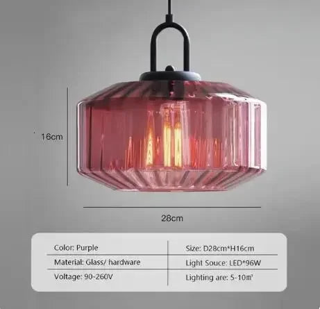 lampe suspendue verre cannelé ambre verte rose moderne minimaliste filament apparent
