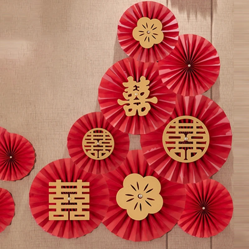 décorations murales mariage chinois double bonheur fleurs papier motifs traditionnels festifs romantiques