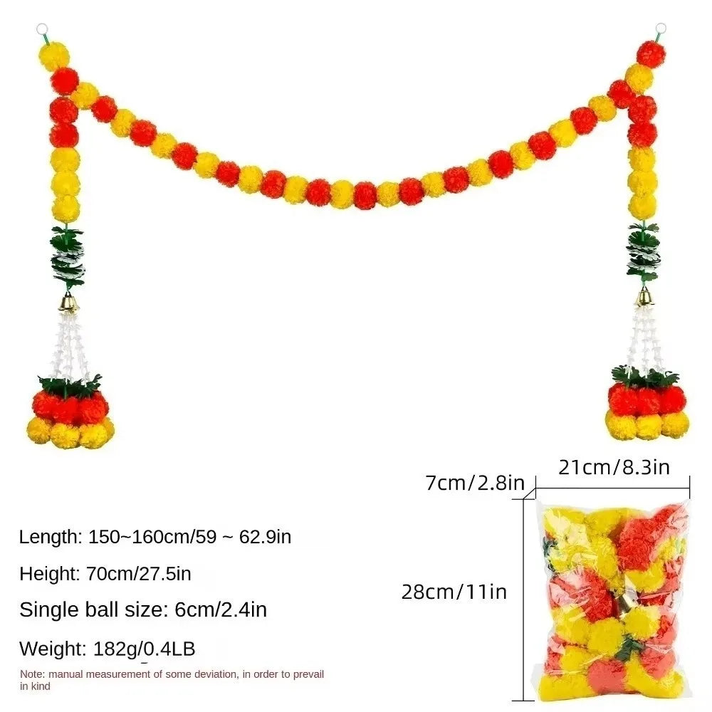 guirlandes decoratives fleurs marigolds jaune orange rouge decoration diwali festif traditionnel