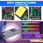 alimentation led 12v 24v 60w 100w 150w 200w 300w 400w transformateur silencieux gris perforé