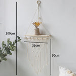 étagères suspendues macramé boho rustique étagères plantes vase céramique cadre photo coussin franges