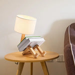 lampe table bois naturel tissu beige moderne minimaliste led ajustable chambre