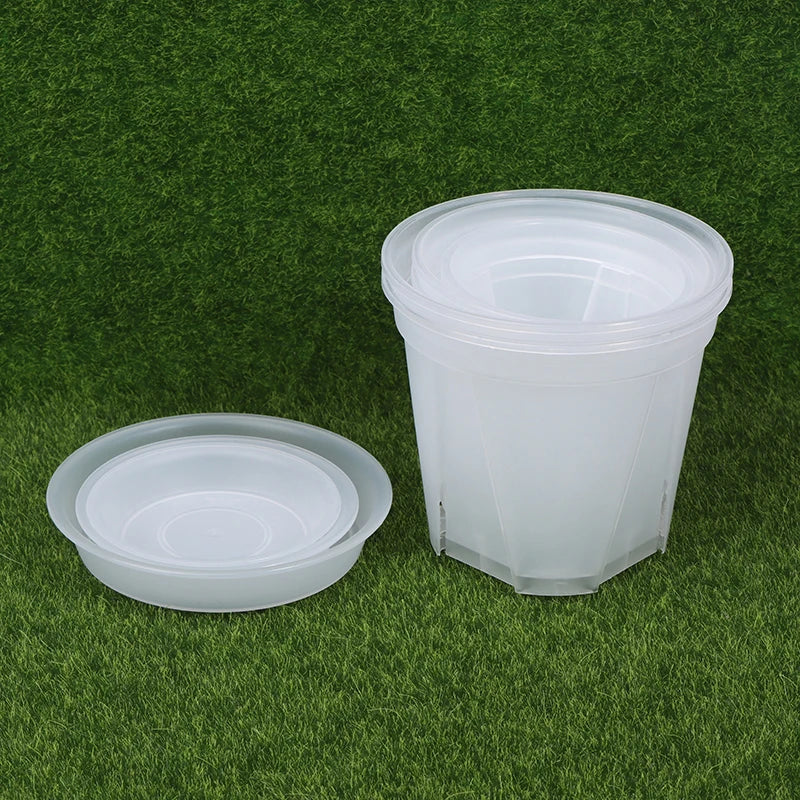 pot fleurs transparent moderne plateau dimension 10cm 12cm 14cm plastique