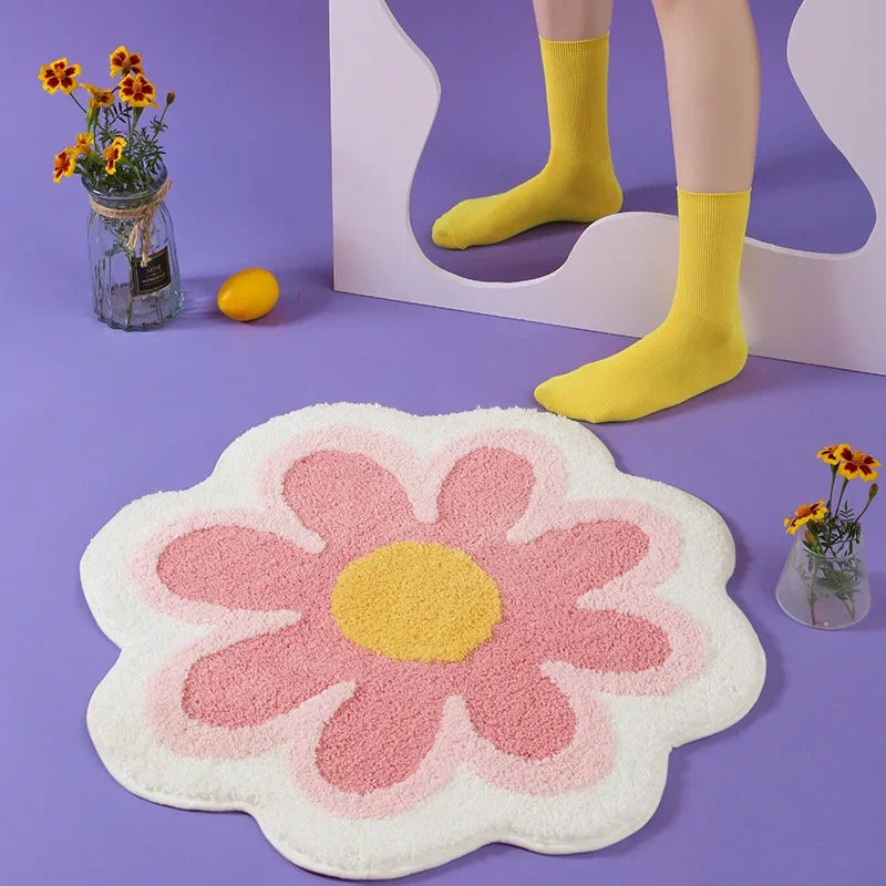 tapis sol décoratif fleurs motif moderne doux antidérapant intérieur salon salle bain cuisine