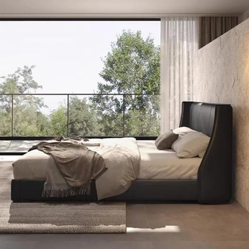 lit moderne minimaliste noir simili cuir rangement intégré chambre coucher boîte rangement