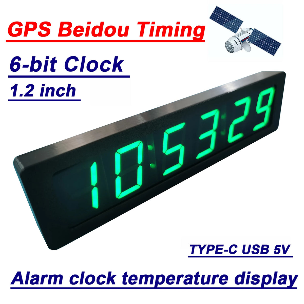 horloge numérique affichage led noir vert moderne capteur température synchronisation satellite autoéclairage connecteur usb