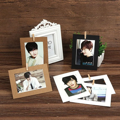 Lot de 10 cadres photo en papier kraft avec corde et clips