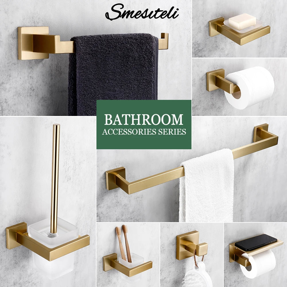accessoires salle bain doré moderne minimaliste double étagère porte serviettes porte papier toilette brush