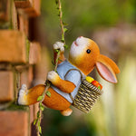 figurine lapin résine orange blanc peluche panier pommes décoration intérieure extérieure balcon jardin