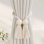 boucle rideau boho bois franges simples coton beige blanc moderne maison