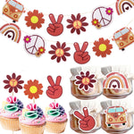 picks cupcakes fleurs paix arc ciel bus rouge orange beige jaune vert bleu vintage