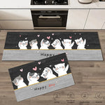 tapis moderne cuisine dessins animés chats bleu gris blanc rose noir Fresh Kitchen Happy