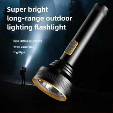 lampe poche rechargeable led noir jaune éclairage extérieur 100 200mètres variateur modes industrielle robusteOutdoor