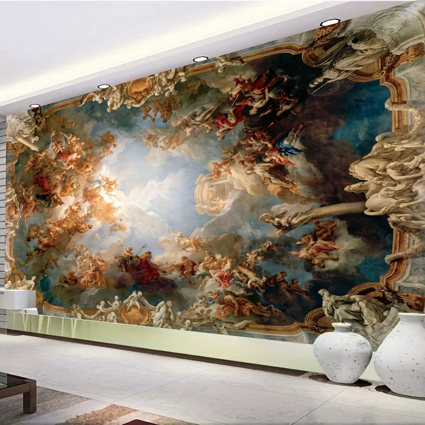 tapisserie murale baroque bleu or scène nuageuse figures humaines occasion mariage anniversaire festive