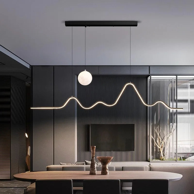 suspension lumineuse moderne ondulée globe lunaire noir blanc beige