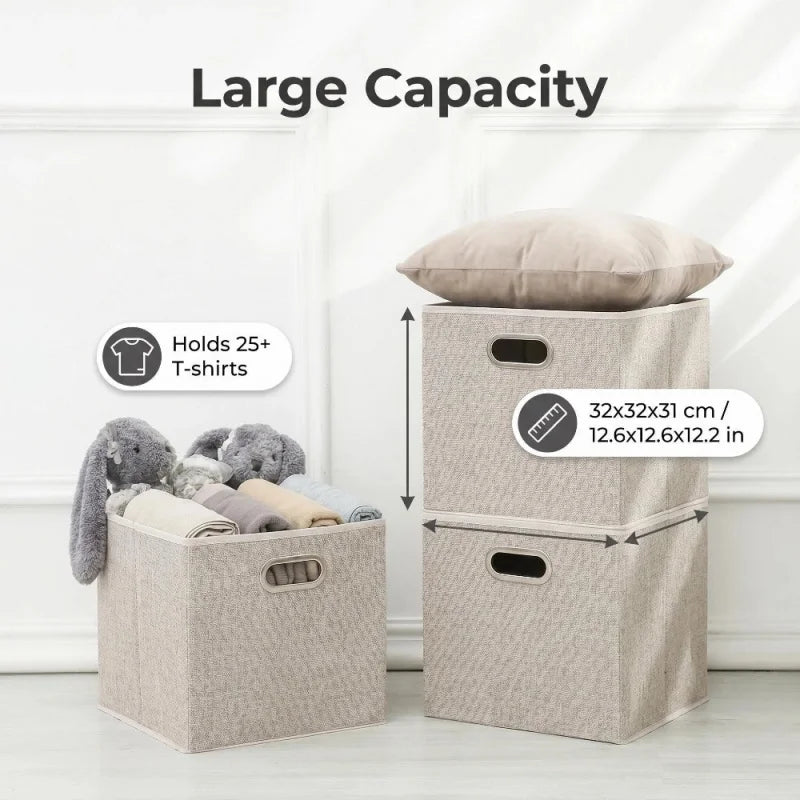 boîtes rangement pliables tissu lin beige poignées métalliques moderne organisation chambre enfants jouets