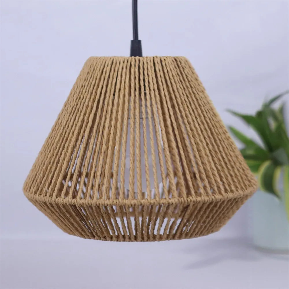 Suspension lumineuse moderne tissée naturelle ampoule E27 cordon ajustable 150cm chambre salon salle bain