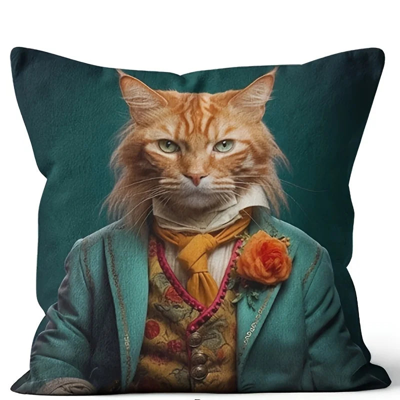 taies d'oreiller animaux imprimées tigres chats chiens orange noir blanc vert polyester peachskin 45x45cm
