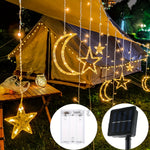 guirlande lumineuse étoiles lunes solaire led blanc doré moderne festif clips extérieur noël ramadan