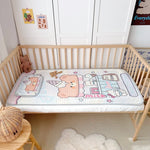 tapis pliant protection lit enfant motif astronaute bleu gris blanc rose vert orange