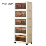 armoire pliante tiroirs beige moderne rayures diagonales poignées dorées roulettes sans