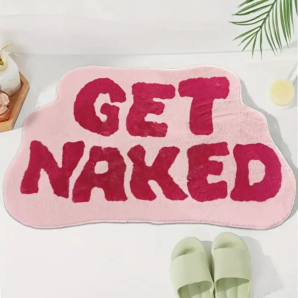 tapis bain doux lettres GET NAKED moderne antidérapant noir rose vert chambre cuisine