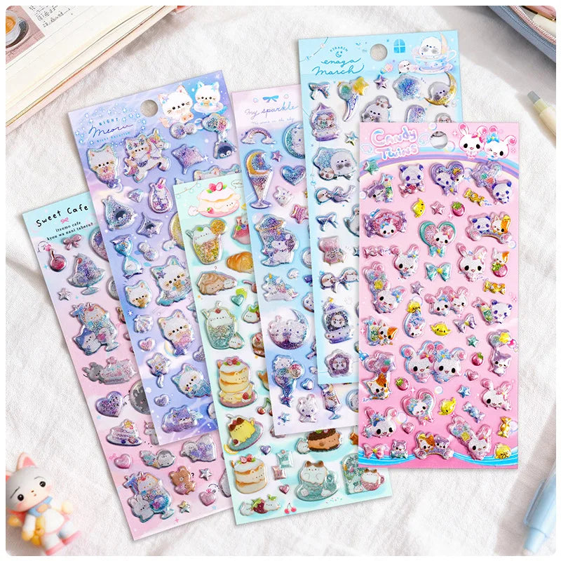 sticker 3d holographique animal mignon gonflé autoadhésif décoration téléphone album cadeau kawaii