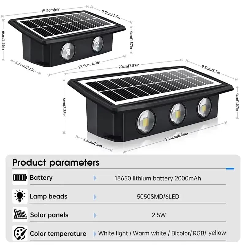 lampes murales solaires extérieures modernes led ip65 imperméables 6lumieres rgb blanc jaune